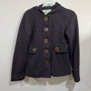 Sugarfly Pea Coat Woman’s Jacket Size M With Hood Waffle Knit Dark Purple